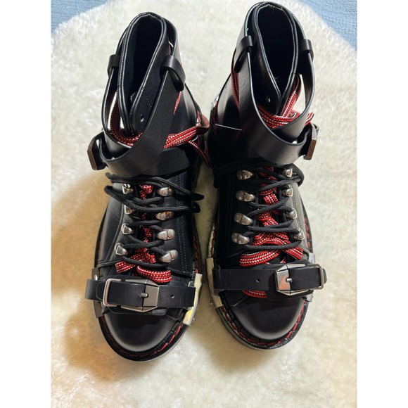 Versace Combat Ankle Boot 37.5 Black sz 7 Anfibio T.25 Vitello Nero Palladio - Picture 2 of 15